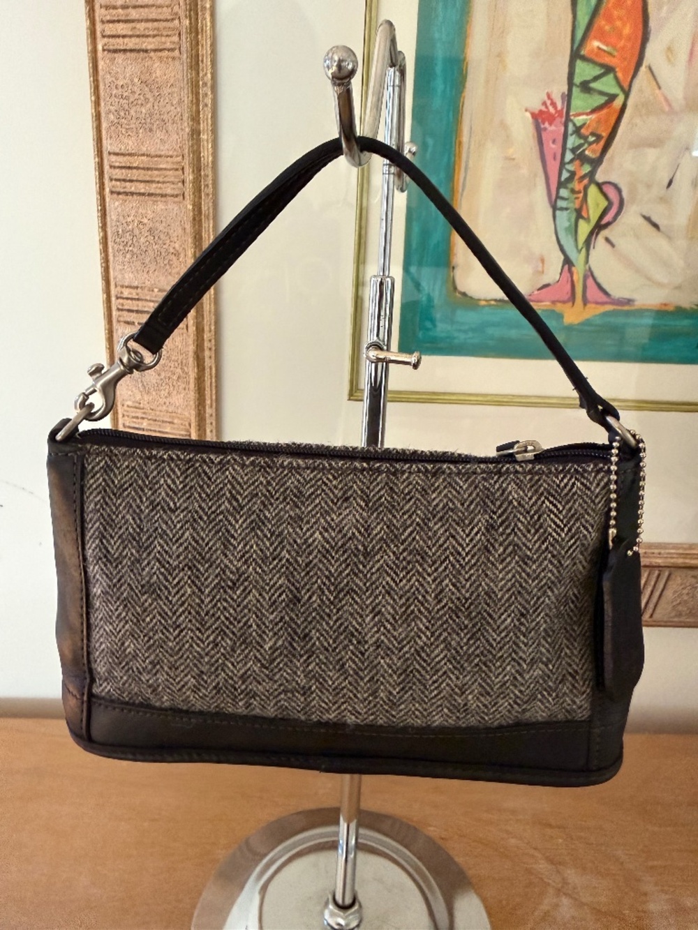 Vintage Coach Black/Grey Herringbone Tweed Wool Bleecker Mini Bag 6112